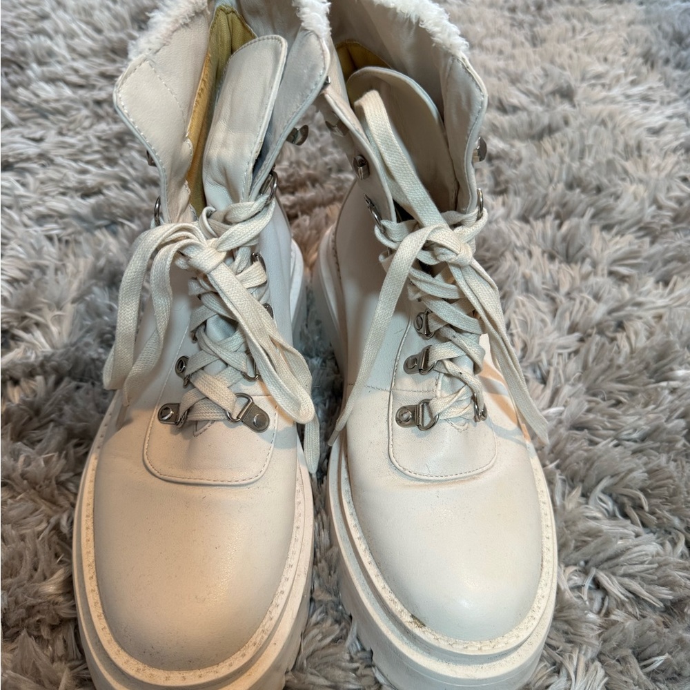 Women's White Lace-Up Boots